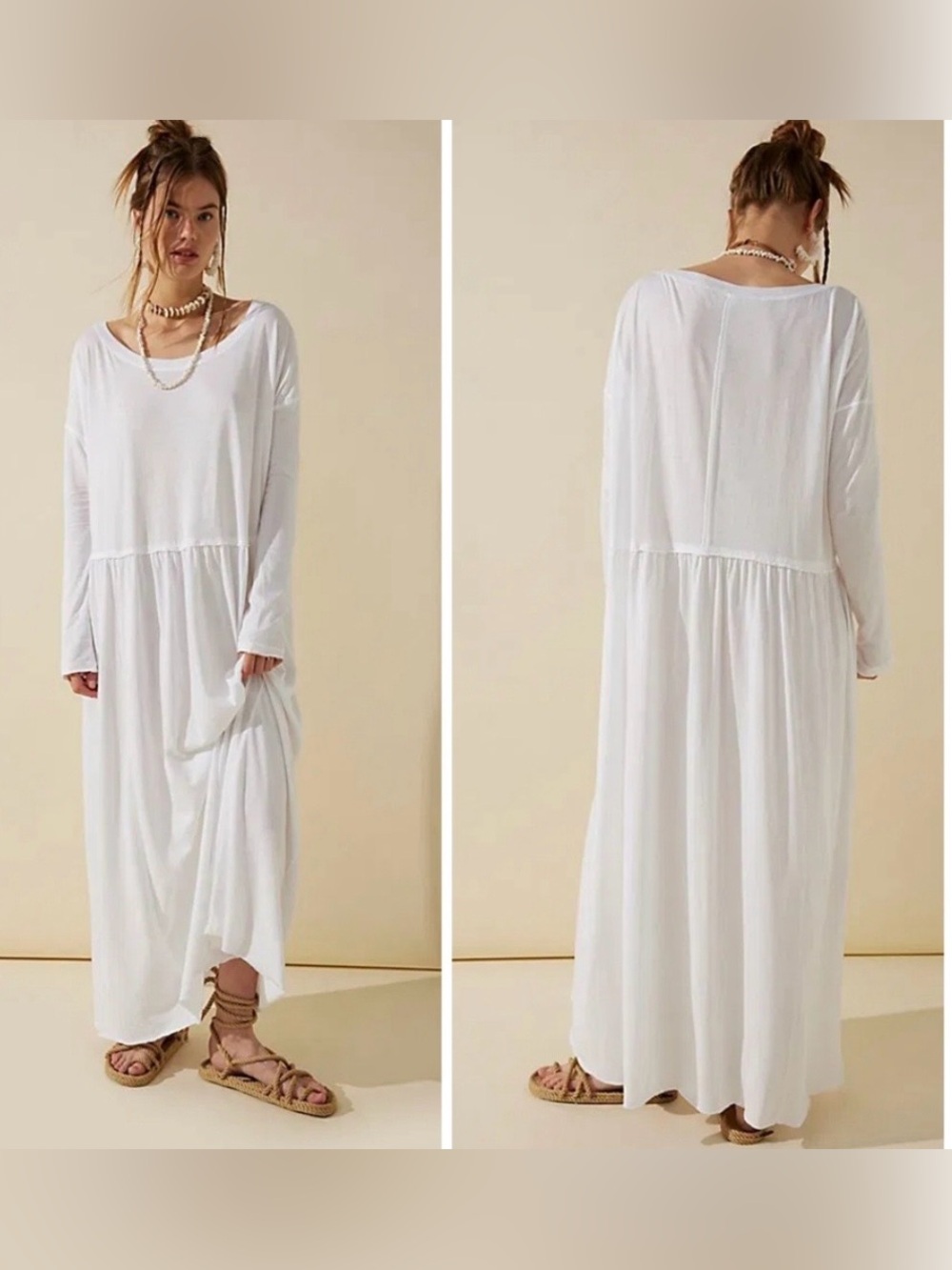 Free People FP Beach Anytime Hemp Cotton Modern Boho Beach Maxi Dress Size XL